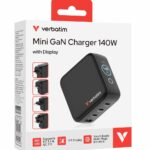 Verbatim Mini GaN Charger 140W with Display Premium 4-port GaN wall charger with three USB-C® and one USB-A port
