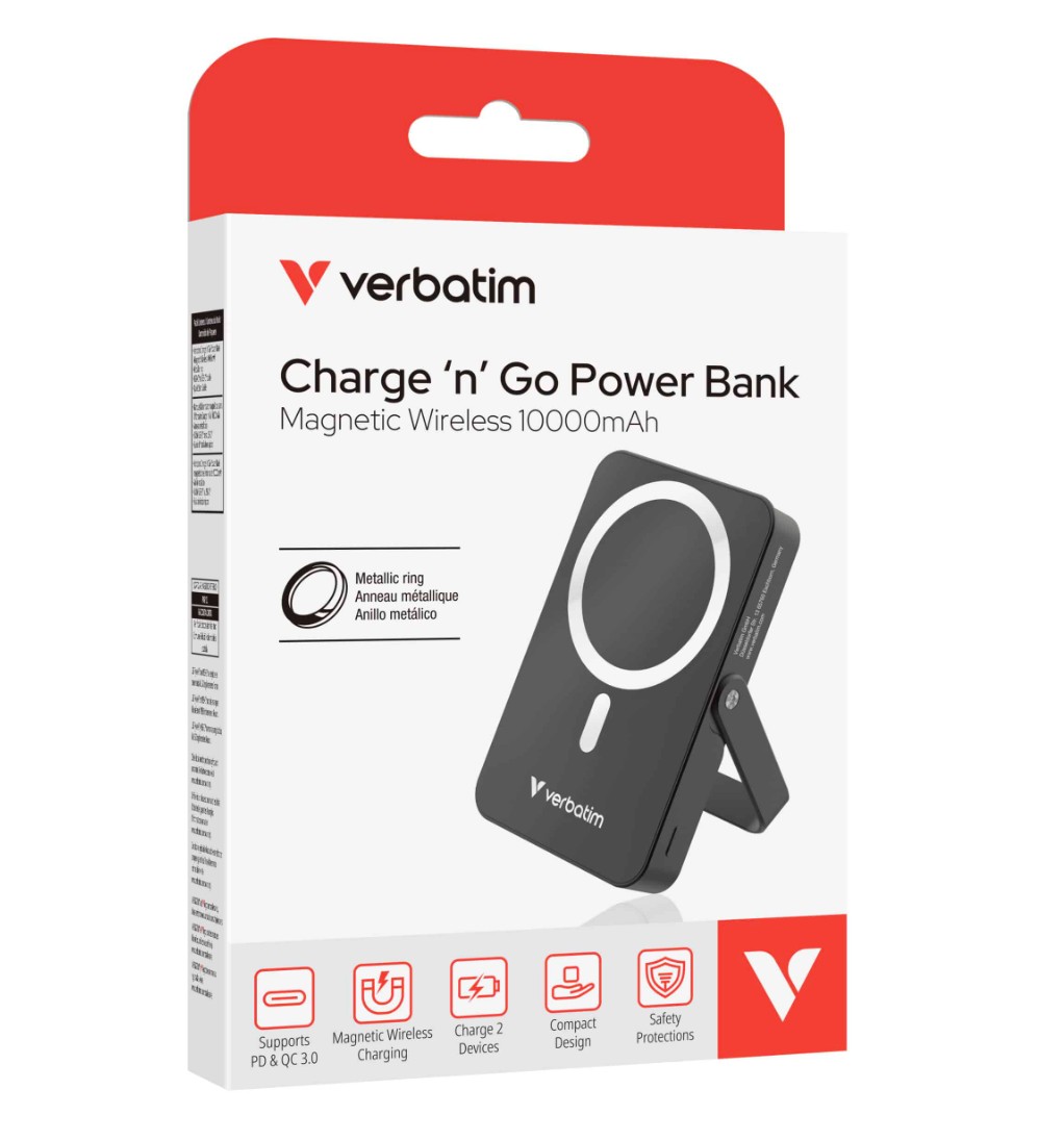 MPV-32264 Verbatim Power Bank Magnetic Wireless 10,000mAh with Stand – Black