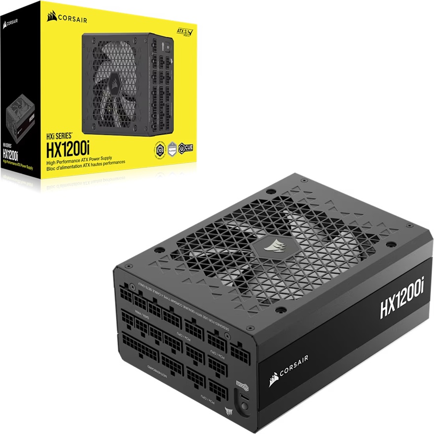 PSCP-HX1200I-25 Corsair HX1200i Fully Modular Ultra-Low Noise Platinum ATX 1200 Watt PC Power Supply (AU), ATX12V 3.1, 6x PATA, 2x EPS, 8x SATA, 5x PCIe, Type4 Cable