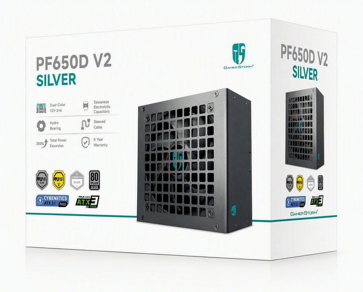 PSD-PF650D-V2 DeepCool PF650D V2 650W Gamer Storm 80+ Silver/Cybenetics Non-Modular ATX Power Supply, Taiwanese Capacitors, ATX12V V3.1