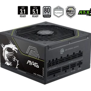 MSI MAG A1200PLS PCIE5, 1200W, 80 PLUS Platinum, Fully Modular, ATX, Native 12V-2×6 PCIe 5.1, 135mm FDB Fan, RTX 50 Series Ready