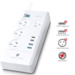 Astrotek Sansai 4 Way Powerboard 4 Outlet 2×USB-A 2×USB-C Charging Ports Ports 10A 240V Individually Switched 2 extra spaced sockets 1M Length
