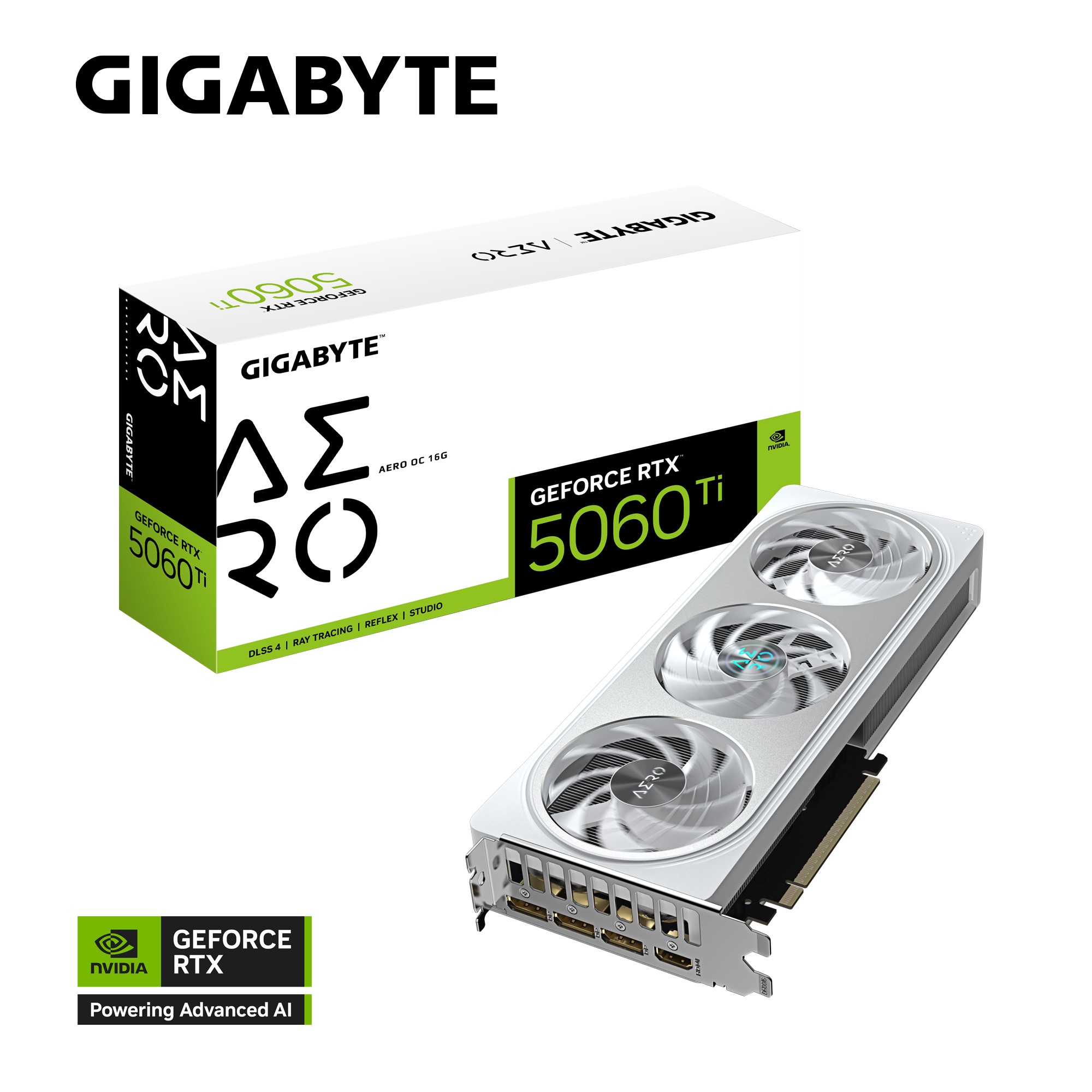 VCG-N506TAEROOC-16GD Gigabyte GeForce RTX™ 5060 Ti AERO OC 16G, 2647 MHz, CUDA TBD, 28 Gbps, GDDR7, 128 bit, PCI-E 5.0, PSU 650W, DisplayPort 2.1b *3 HDMI 2.1b *1