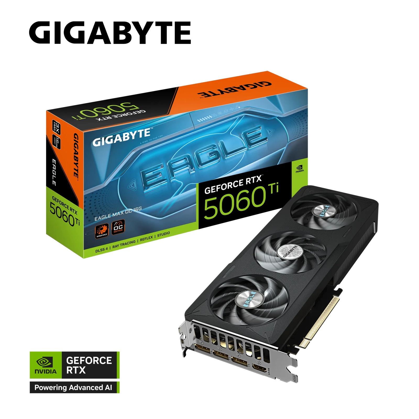 VCG-N506TEAGLEMAXOC-16G Gigabyte GeForce RTX™ 5060 Ti EAGLE MAX OC 16G, 2617 MHz, CUDA 4608, 28 Gbps, GDDR7, 128 bit, PCI-E 5.0, PSU 650W, DisplayPort 2.1b *3 HDMI 2.1b *1